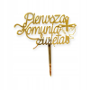 Topper Komunia Złote Lustro Dekoracja plexi na tort