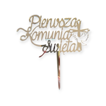 Topper Komunia Srebrne Lustro Dekoracja plexi na tort