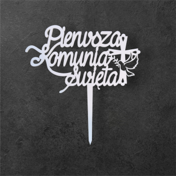 Topper Komunia Biały połysk Dekoracja plexi na tort