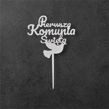 Topper Komunia Biały połysk Dekoracja plexi na tort