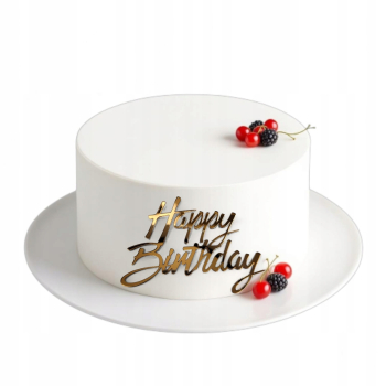 Topper Happy Birthday złote lustro dekoracja plexi na tort bok tortu